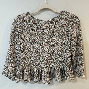 Bershka Women's Floral Print Cropped Long Sleeve Crewneck Blouse Size Small